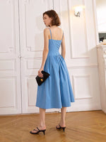 Load image into Gallery viewer, Marion Bustier Button A-Line Dress in Blue