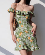 Load image into Gallery viewer, Citrus 2-way Off Shoulder Floral Mini Dress in Green