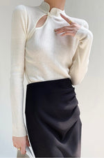 Load image into Gallery viewer, Cutout Cheongsam Long Sleeve Top in Cream