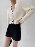 Load image into Gallery viewer, V Ribbed Contrast Button Cardigan in Cream