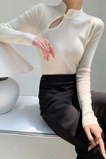 Load image into Gallery viewer, Cutout Cheongsam Long Sleeve Top in Cream