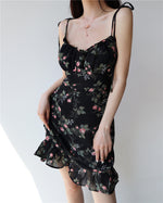 Load image into Gallery viewer, Genevieve Floral Tie Strap Cami Mini Dress in Black