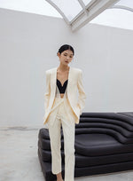 Load image into Gallery viewer, Tailored Duo Layer Tie Blazer in Cream