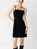 Load image into Gallery viewer, Asymmetric Cami Strap Mini Dress in Black