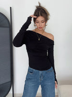 Load image into Gallery viewer, Off Shoulder Shirring Long Sleeve Top [2 Colours]
