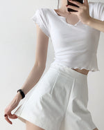 Load image into Gallery viewer, Tailored High Waist Flare Shorts - White
