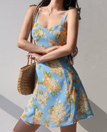 Load image into Gallery viewer, Bulbine Floral Tie Strap Mini Dress in Blue