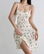 Load image into Gallery viewer, Salvais Floral Cami Tie Strap Mini Dress in White