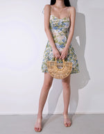 Load image into Gallery viewer, Dianthus Floral Tie Strap Mini Dress in Green