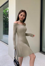 Load image into Gallery viewer, Off Shoulder Choker-Neck Dress in Kahki