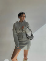 Load image into Gallery viewer, Knitted Hoodie Bodycon Dress - Grey