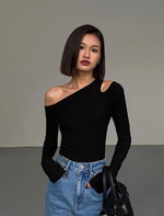 Load image into Gallery viewer, Off Shoulder Cutout Long Sleeve Top in Black