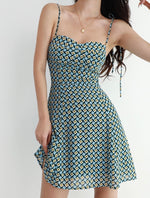 Load image into Gallery viewer, Geometric Printed Tie Strap Mini Dress