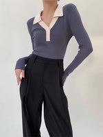 Load image into Gallery viewer, Contrast Collar Polo Knit Top
