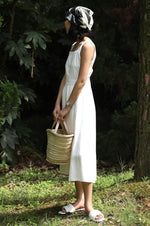 Load image into Gallery viewer, Tencel Blend Criss Cross Back Button Midi Dress in White