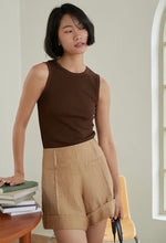 Load image into Gallery viewer, Tencel Blend Crepe Cuff Shorts in Latte