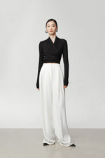 Load image into Gallery viewer, Gathered Wrap Cropped Stretch Top in Black