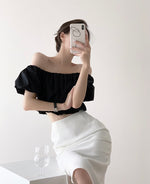 Load image into Gallery viewer, Cherelle Off Shoulder Cropped Bubble Top in Black