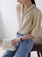 Load image into Gallery viewer, Vintage Button Blouson Sleeve Blouse in Almond