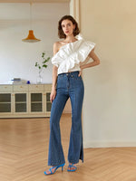 Load image into Gallery viewer, Dasha High Rise Panel Slit Stretch Flare Jeans