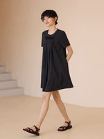 Load image into Gallery viewer, Pleated Baby Doll Pocket Dress in Black