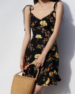 Load image into Gallery viewer, Bouquet Floral Tie Strap Cami Mini Dress in Black