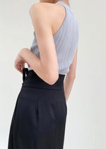 Load image into Gallery viewer, Textured Cutout Cheongsam Top in Blue Grey