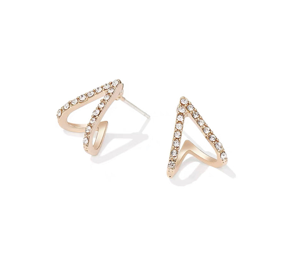 Gold Diamante Point Stud Earrings