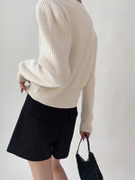 Load image into Gallery viewer, V Ribbed Contrast Button Cardigan in Cream