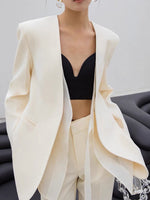 Load image into Gallery viewer, Tailored Duo Layer Tie Blazer in Cream