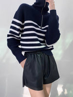 Load image into Gallery viewer, Marine Striped Half Zip Sweater