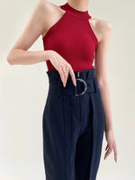 Load image into Gallery viewer, Ribbed Light Knit Halter Top in Red