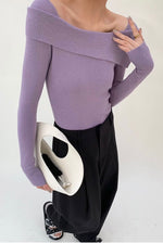 Load image into Gallery viewer, Off Shoulder Foldover Knit Top in Purple