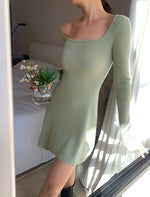 Load image into Gallery viewer, Knit Long Sleeve Skater Dress in Green