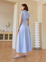 Load image into Gallery viewer, Aurelie Boxy Shoulder Pocket Shirt Dress in Blue