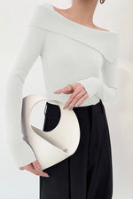 Load image into Gallery viewer, Off Shoulder Foldover Knit Top in White