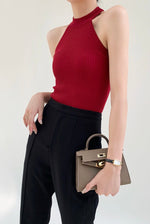 Load image into Gallery viewer, Ribbed Light Knit Halter Top in Red