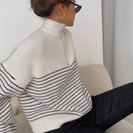 Load image into Gallery viewer, Half Zip Striped Ribbed Sweater in White