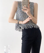 Load image into Gallery viewer, Sleeveless Tweed Fray Top in Grey