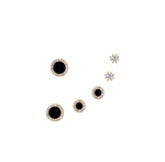 Load image into Gallery viewer, Set of 6 Silver Black Round + Diamante Stud Earrings