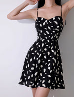 Load image into Gallery viewer, Odessa Printed Tie Strap Mini Dress in Black
