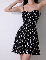 Load image into Gallery viewer, Odessa Printed Tie Strap Mini Dress in Black