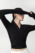 Load image into Gallery viewer, Gathered Wrap Cropped Stretch Top in Black