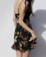 Load image into Gallery viewer, Bouquet Floral Tie Strap Cami Mini Dress in Black