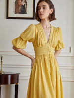 Load image into Gallery viewer, Arlette Crepe Blouson Maxi Dress in Yellow