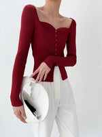 Load image into Gallery viewer, Bustier Button Slit Knit Top - Red
