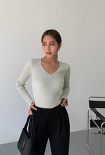 Load image into Gallery viewer, Classic V Ribbed Long Sleeve Top - Sage