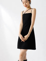Load image into Gallery viewer, Asymmetric Cami Strap Mini Dress in Black
