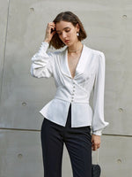 Load image into Gallery viewer, Brika Button Tuxedo Blouse