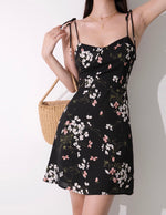 Load image into Gallery viewer, Calla Floral Tie Strap Mini Dress in Black